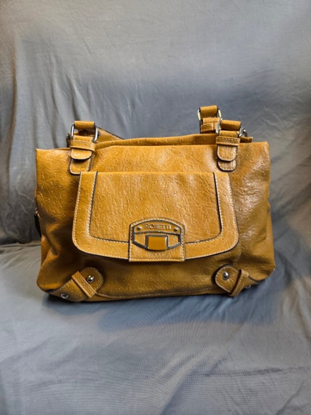 Rosetti  Yellow Mustard Double Handle Shoulder Bag Purse Faux Leather Multi Pock